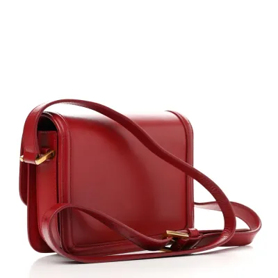 Saint Laurent Medium Solferino Satchel Rouge Opyum Monogram Box Calfskin Leather Brass Hardware