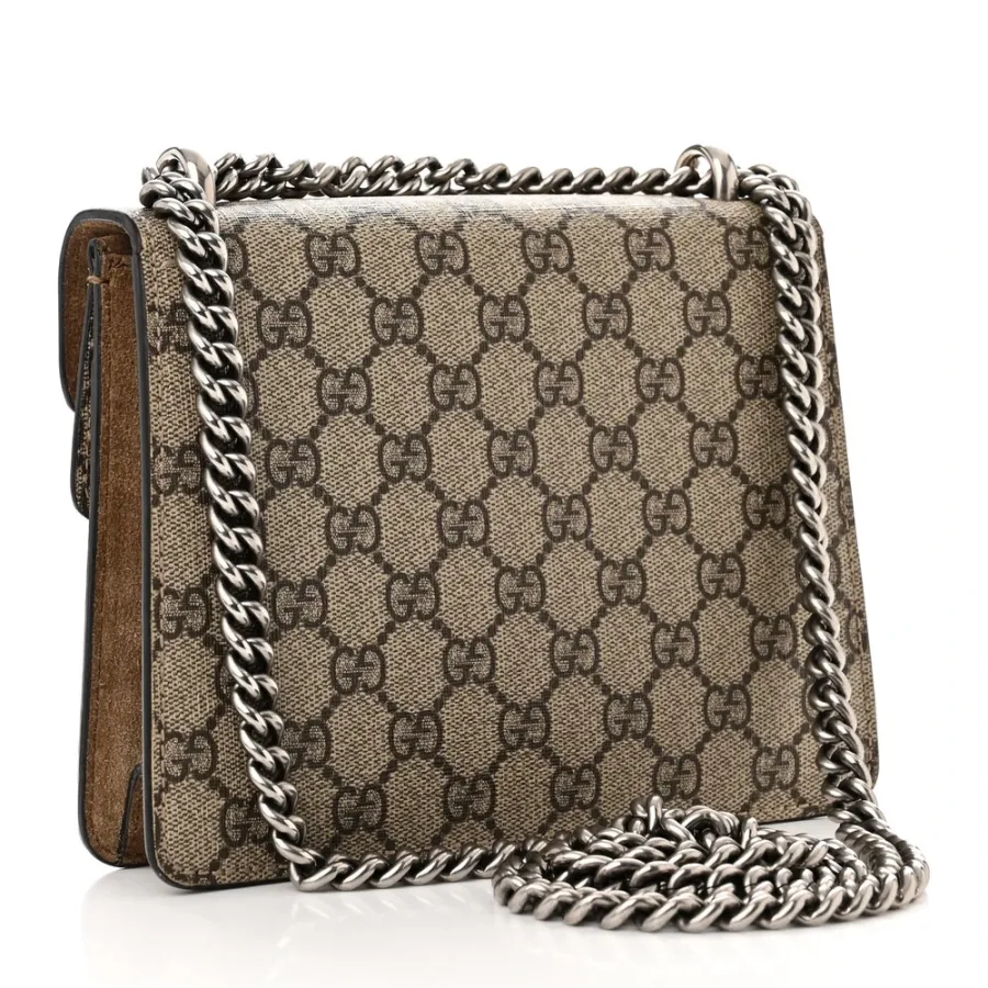 Gucci Mini Dionysus Shoulder Bag Taupe GG Supreme Monogram Canvas Aged Silver Hardware