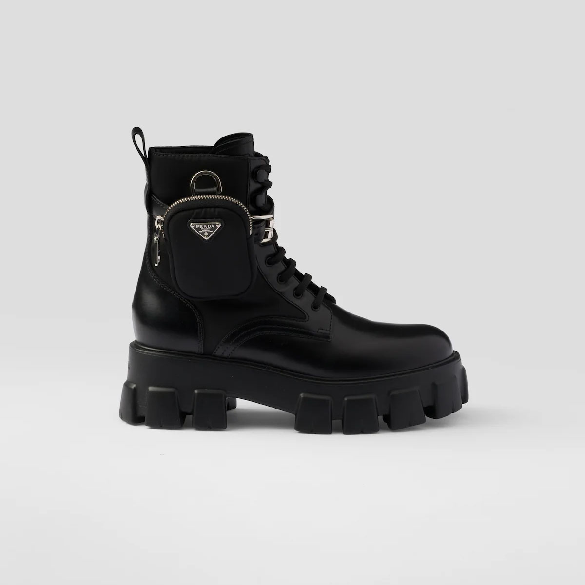 PRADA Botas de couro marmorizado preto (com bolsa)