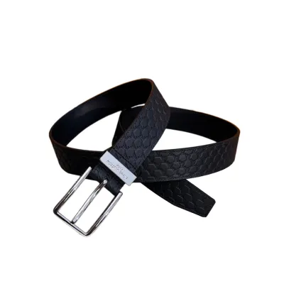 Louis Vuitton Men's Pont Neuf Belt In Blue/Black Logo-Embossed Calfskin With Silver Hardware 35mm
