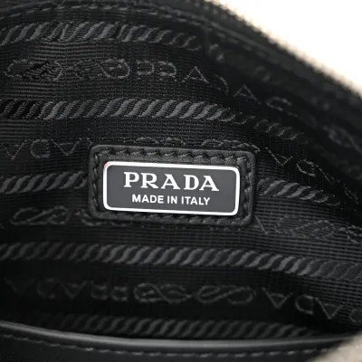 Prada Medium Double Triangle Shoulder Bag Black Vitello Saffiano Cuir Leather Silver Hardware