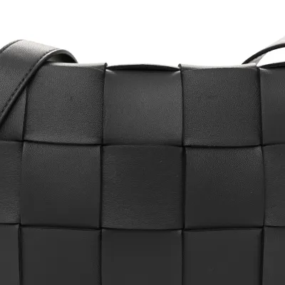 Bottega Veneta Maxi Intrecciato Cassette Crossbody Bag Black Lambskin Leather