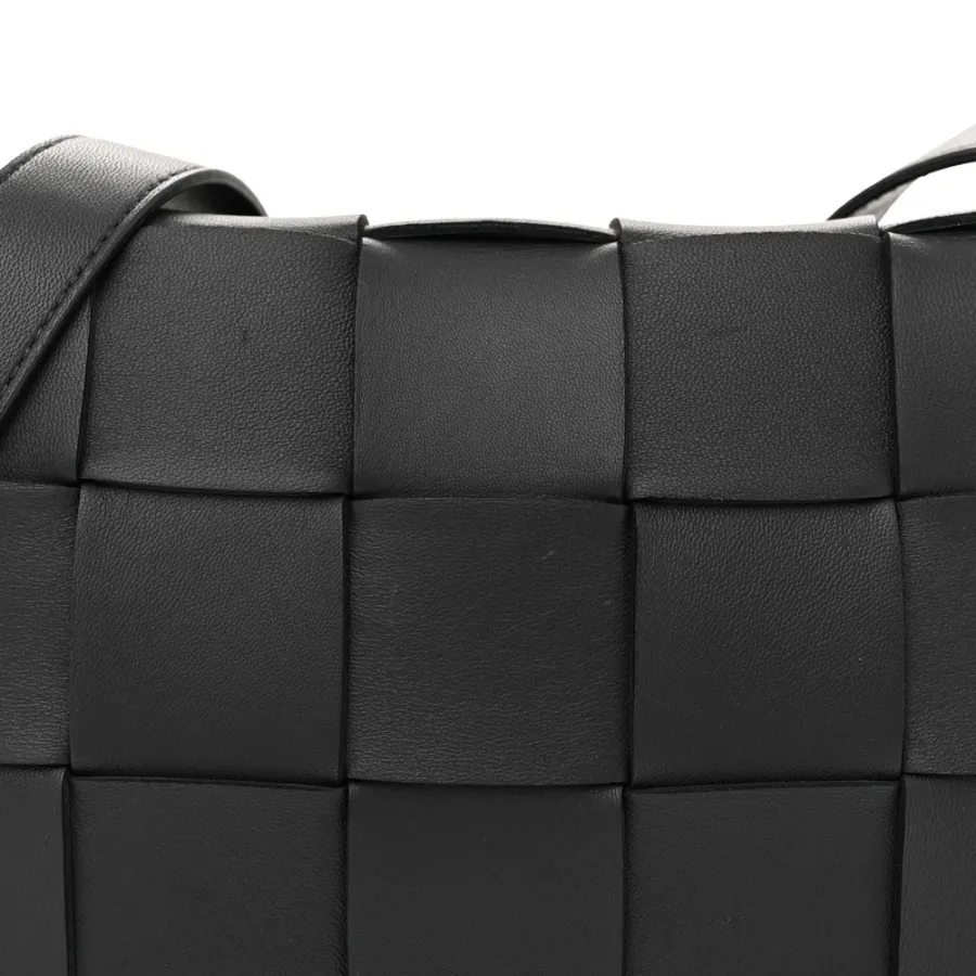 Bottega Veneta Maxi Intrecciato Cassette Crossbody Bag Black Lambskin Leather