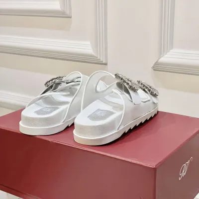 Roger Vivier Slidy Viv' Mules Sandals In Organza Mesh Fabric With Crystal Buckle