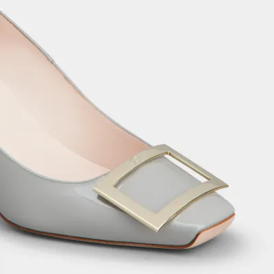 Roger Vivier Trompette Pumps High Heels In Grey Patent Leather With Metal Buckle (Heel Height 7cm)