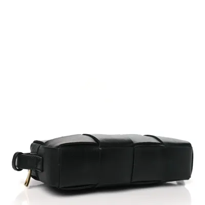 Bottega Veneta Mini Intreccio Cassette Phone Pouch Crossbody Bag Black Lambskin Leather