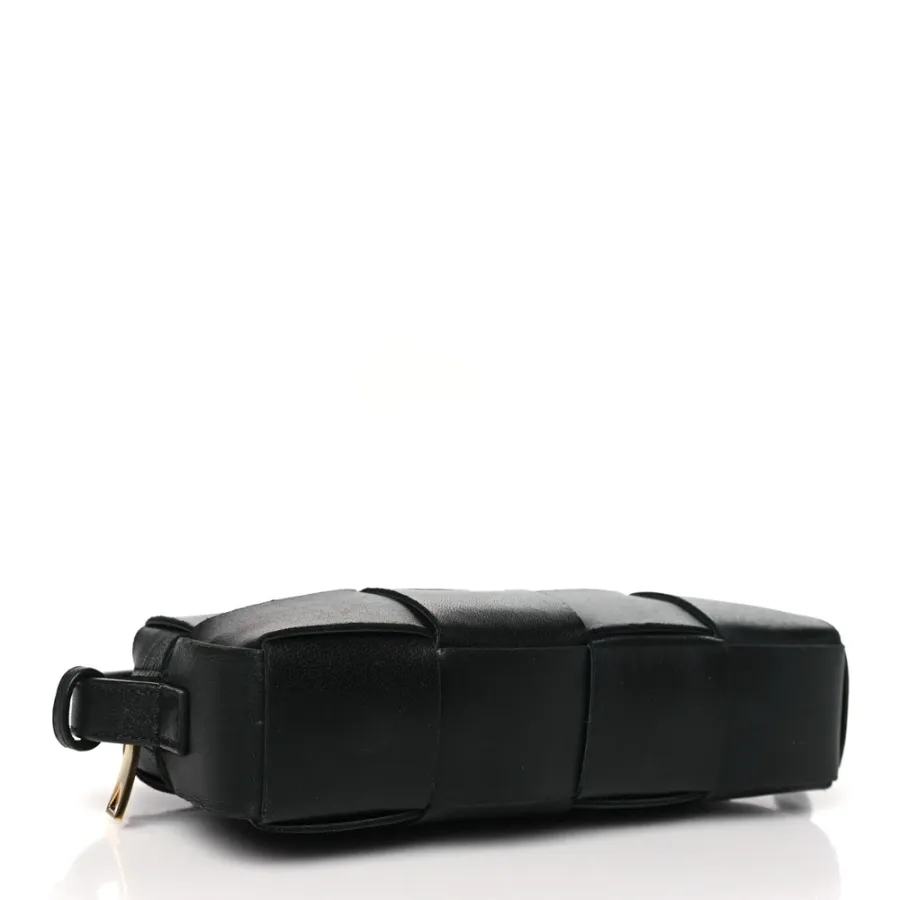 Bottega Veneta Mini Intreccio Cassette Phone Pouch Crossbody Bag Black Lambskin Leather