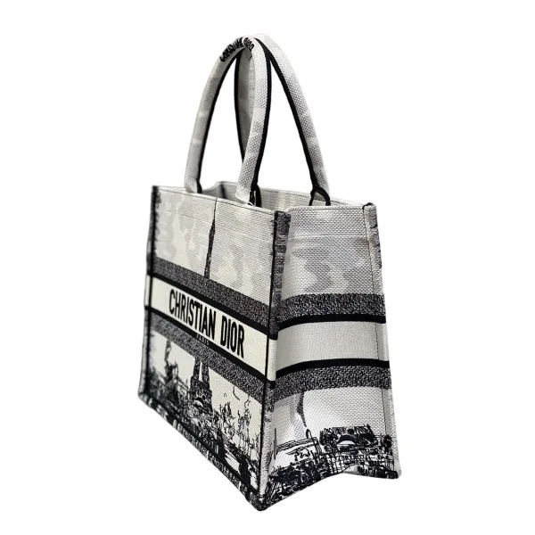 Dior Medium Dior Book Tote White and Black Paris Embroidery - Image 3