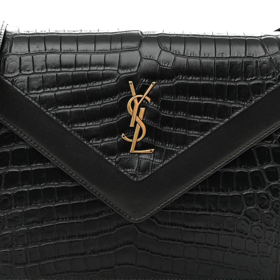 Saint Laurent Medium Gaby Satchel Black Embossed Calfskin & Crocodile Leather Aged Gold Hardware