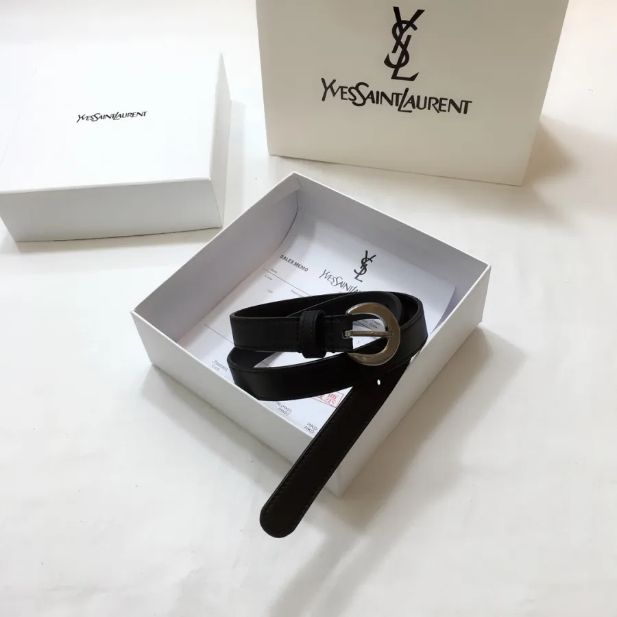 Saint Laurent Crecent Moon Belt In White/Black/Burgundy Smooth Calfskin With Silver/Gold Hardware 20mm