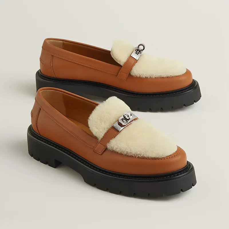 HERMES Icone Brown Loafers