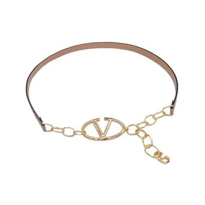 Valentino V Buckle Chain Belt In Black/White/Nude Calfskin With Gold Hardware