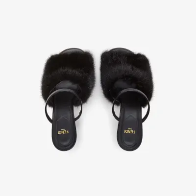 FENDI Black mink sandals with high heels