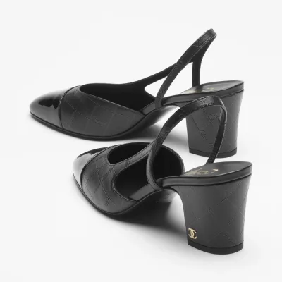 Chanel lambskin, calf patent leather, black Rear lace up high heels High Heels Sandal