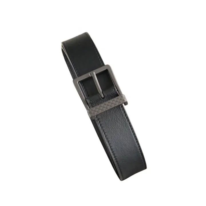 Bottega Veneta Men's Square Buckle Belt In Black/Coffee/Blue Calfskin With Matte Gun Black Hardware 35mm