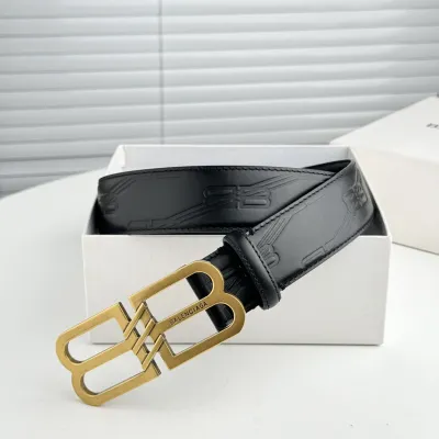 Balenciaga Men's BB Signature Belt In Black BB Monogram Calfskin With Gold/Silver Hardware 40mm
