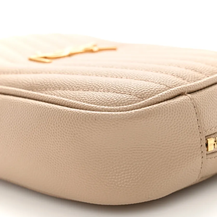 Saint Laurent Mini Lou Camera Bag Dark Beige Monogram Grain De Poudre Matelasse Leather Gold Hardware
