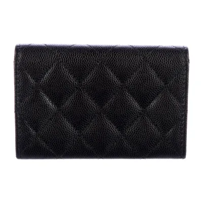 Chanel Small Interlocking CC Logo Wallet Black Quilted Caviar Leather Silver Hardware