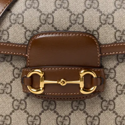 Gucci Mini Horsebit 1955 Shoulder Bag Beige / Brown Sugar GG Supreme Monogram Canvas