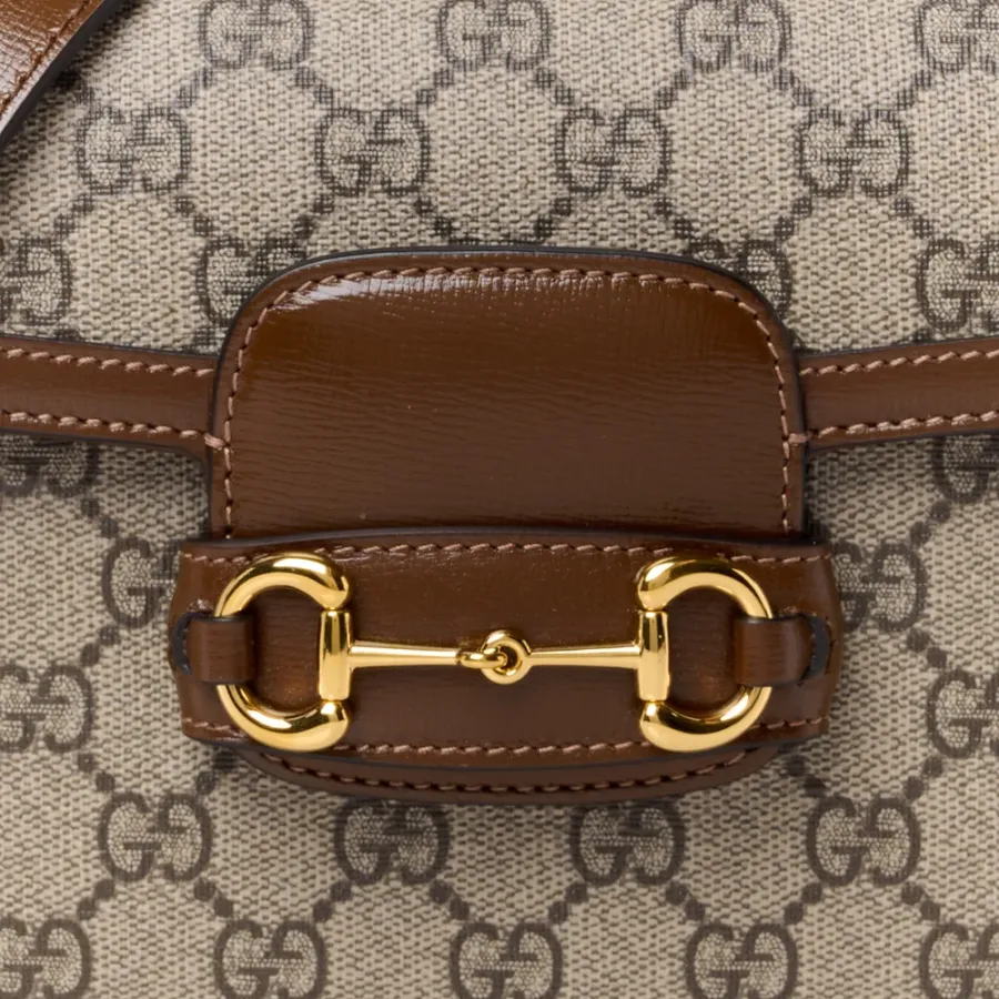 Gucci Mini Horsebit 1955 Shoulder Bag Beige / Brown Sugar GG Supreme Monogram Canvas