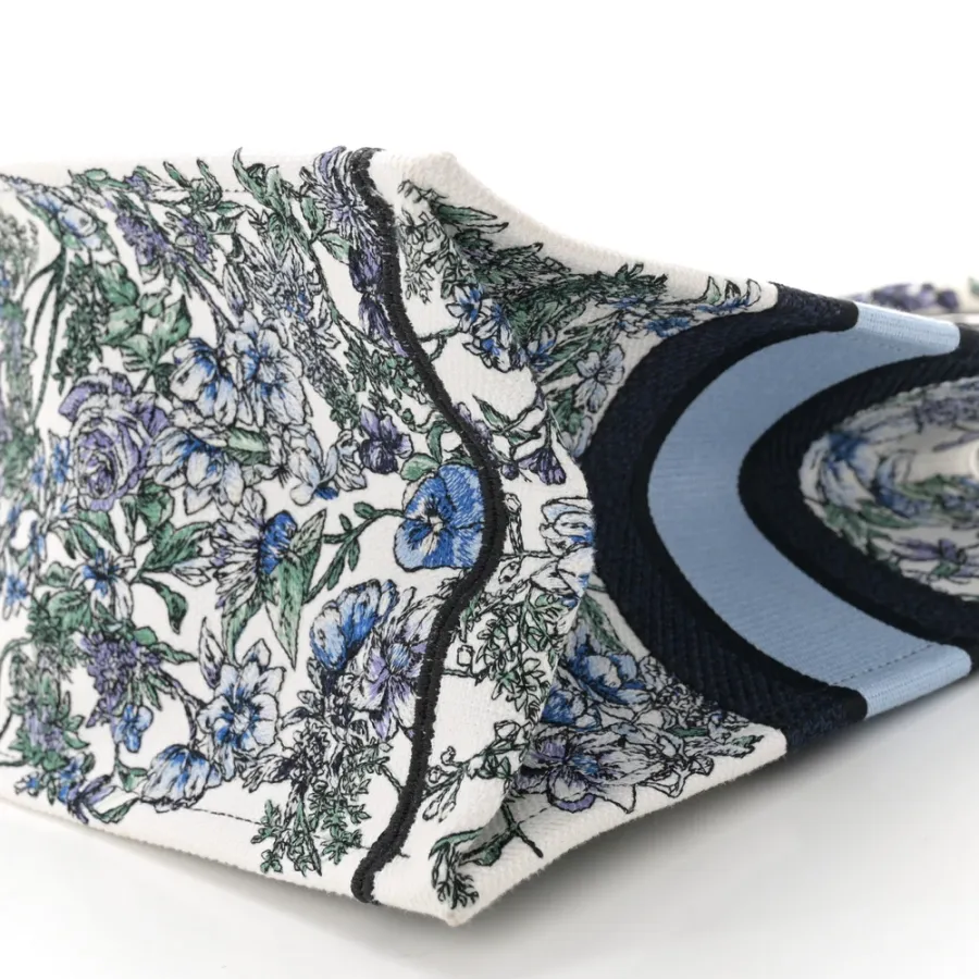Dior Medium Flowers Book Tote Blue Multicolor Embroidered Canvas