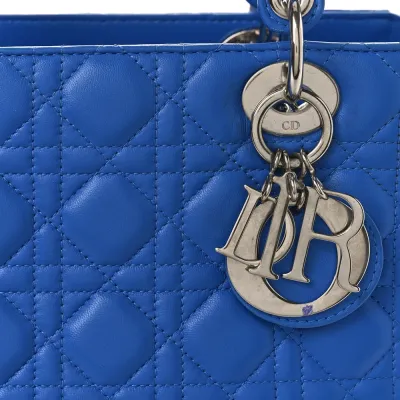 Dior Medium Lady Dior Bag Horizon Blue Cannage Lambskin Leather Silver Hardware