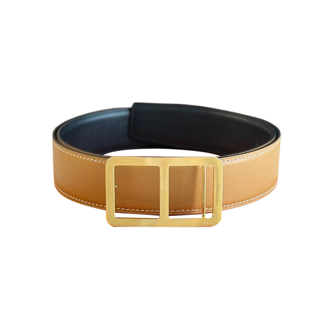 Cinto Reversível com Fivela H para Homens Hermès em Couro Bezerro Marrom/Branco/Preto com Ferragens Douradas/Brancas 38mm