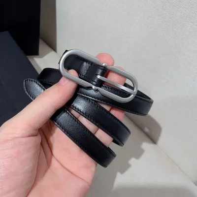 Saint Laurent Long Oval Buckle Thin Belt In Black Calfskin With Gold/Silver Hardware 15mm