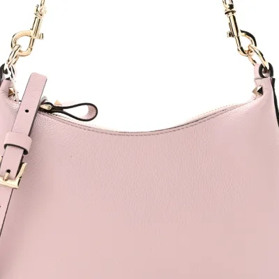 Valentino Garavani Small Rockstud Hobo Bag Water Lilac Grained Calfskin Leather Gold Hardware