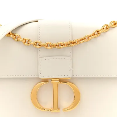 Dior Small Montaigne 30 East-West Chain Flap Bag Off White Grained Calfskin Leather Gold Hardware