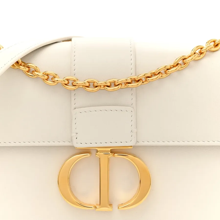 Dior Small Montaigne 30 East-West Chain Flap Bag Off White Grained Calfskin Leather Gold Hardware