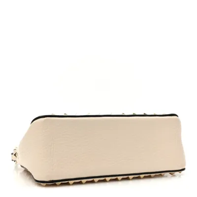 Valentino Garavani Small Rockstud Flip Lock Shoulder Bag Light Ivory Pebbled Calfskin Leather Light Gold Hardware