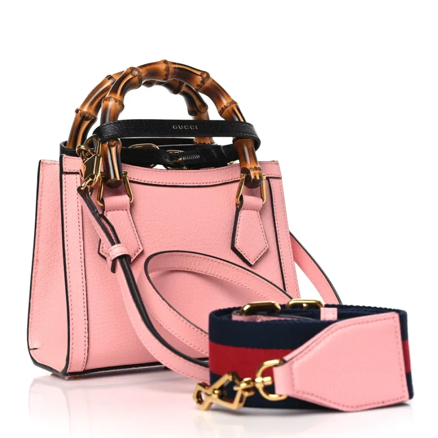 Gucci Mini Diana Tote Bag Wild Rose / Black Textured Calfskin Leather Gold Hardware