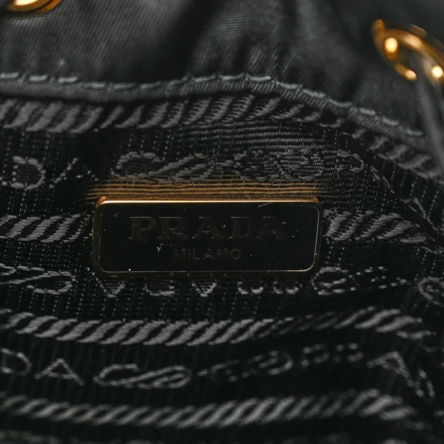 Prada Mini Bucket Crossbody Bag Black Saffiano Leather & Tessuto Nylon Brass Hardware