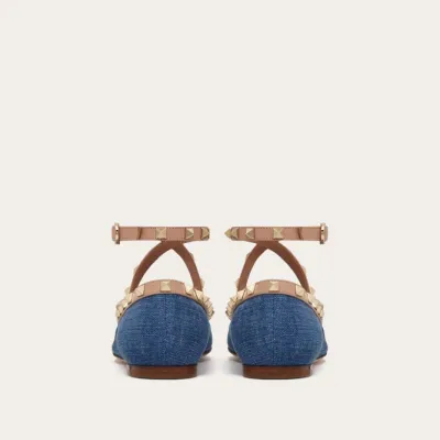 VALENTINO Rivet satin blue ballet flats shoes