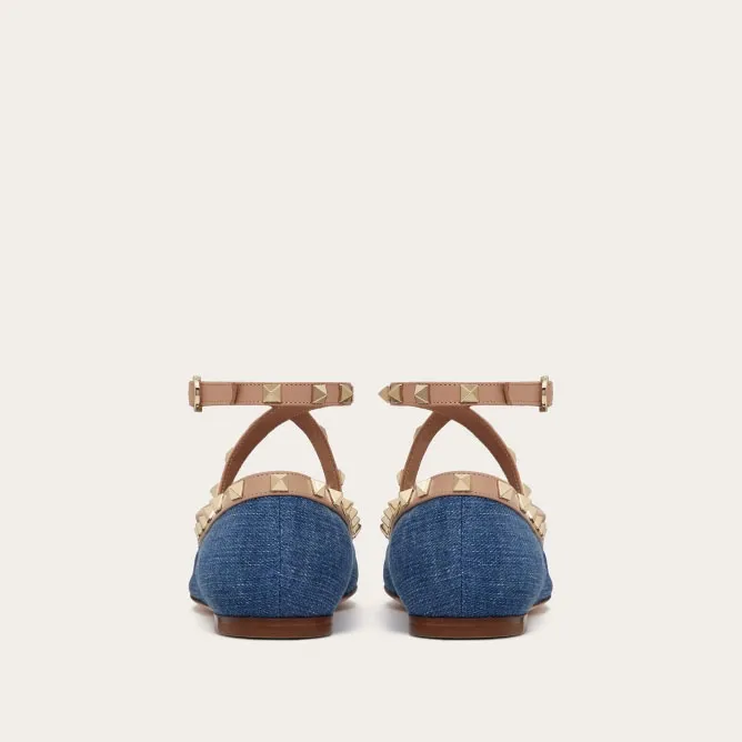 VALENTINO Rivet satin blue ballet flats shoes