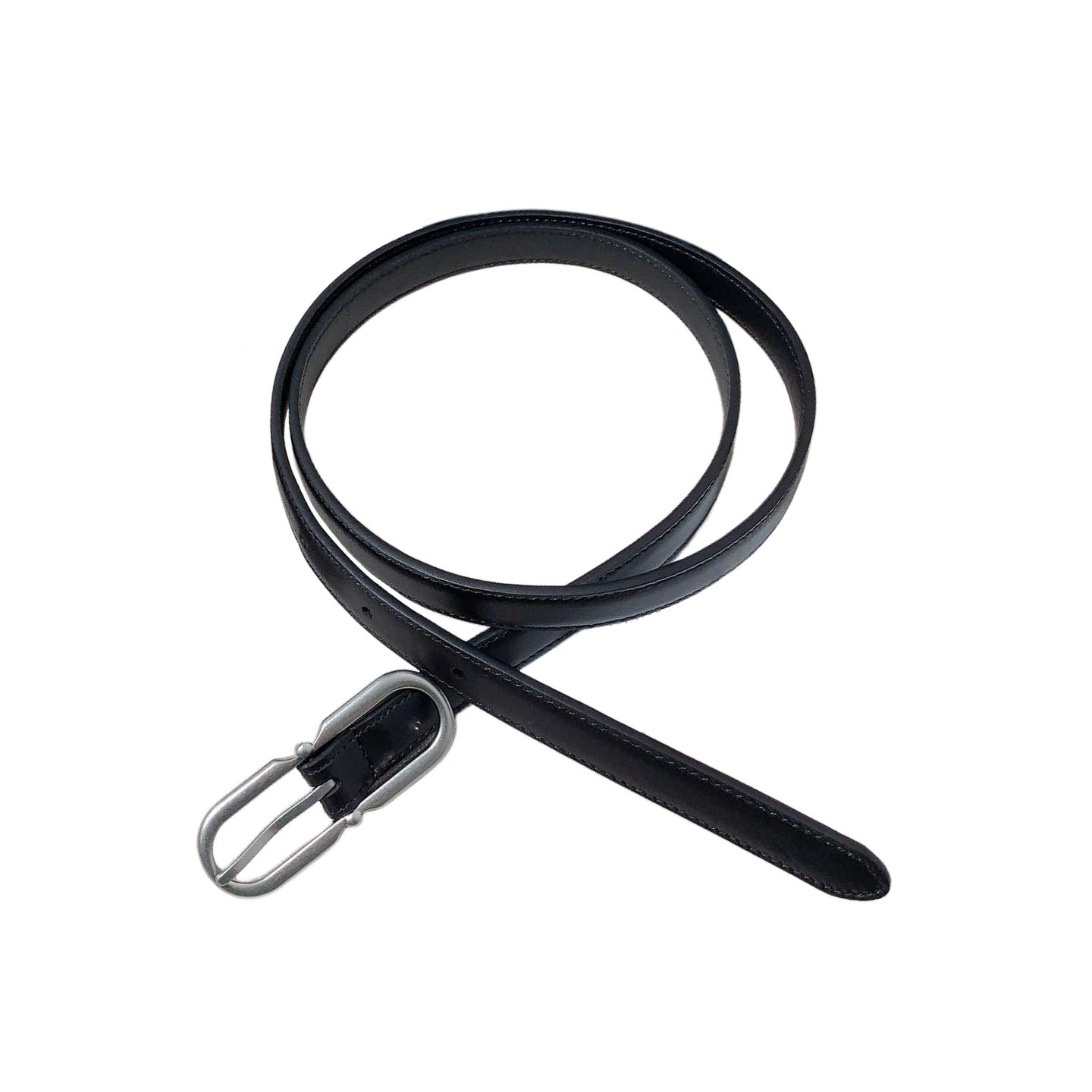 Saint Laurent Cinto Fino de Fivela Longa Oval em Pele de Bezerro Preto com Ferragens Douradas/Prateadas 15mm