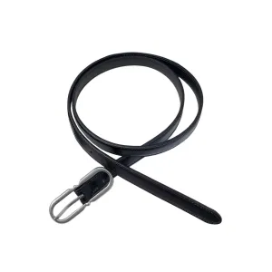 Saint Laurent Long Oval Buckle Thin Belt In Black Calfskin With Gold/Silver Hardware 15mm