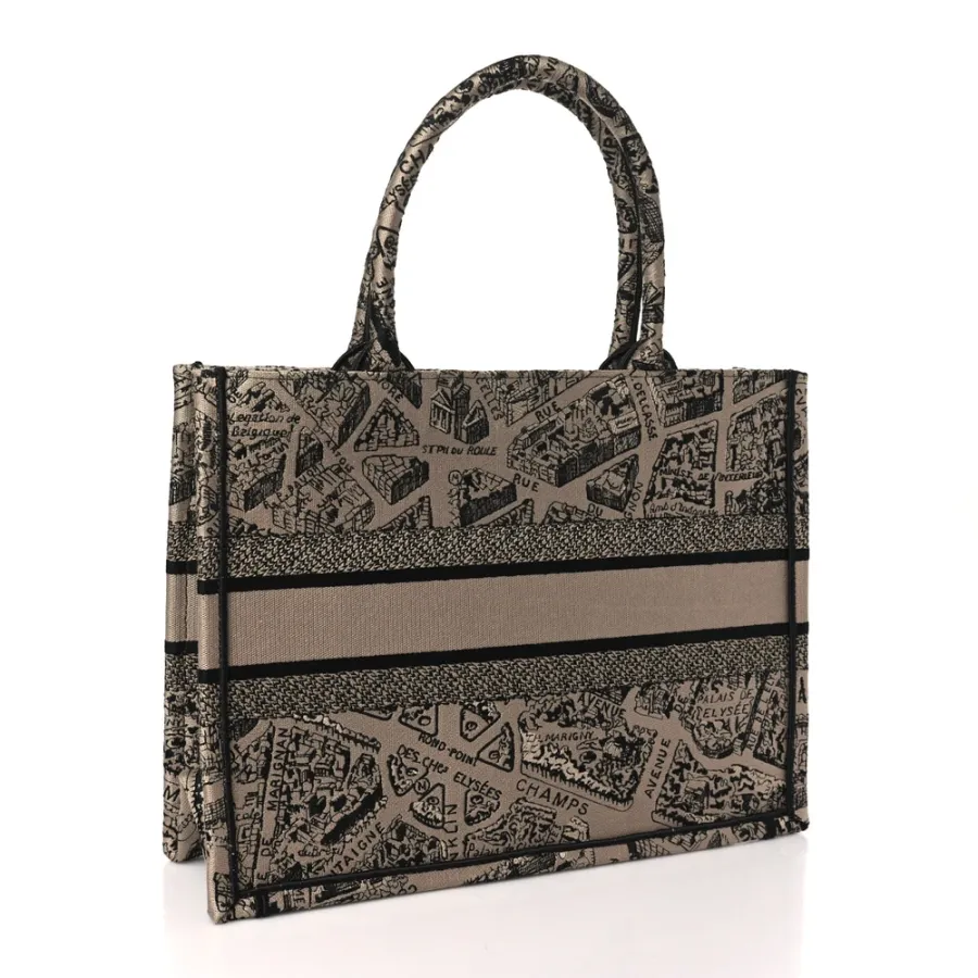Dior Medium Plan De Paris Book Tote Beige/Black Embroidered Canvas