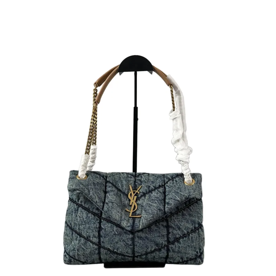 Saint Laurent Loulou Puffer Denim Gold Hardware Crossbody Bags