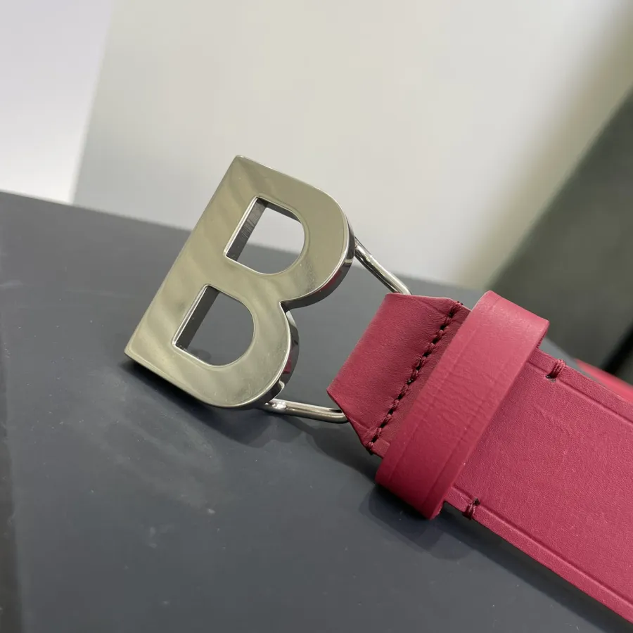 Balenciaga Women's Single B Buckle Belt In Pink/Pale Pink/Black Smooth Calfskin With Gold/Silver Hardware 30mm