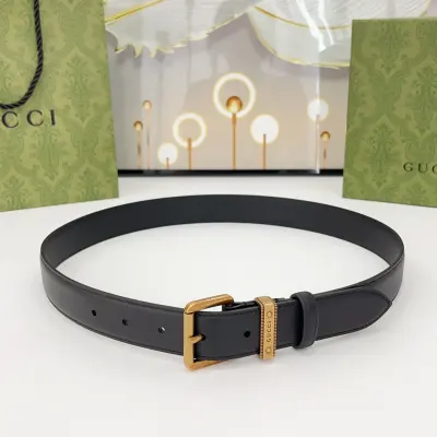 Gucci Women's Emblem Belt With Square Buckle In Black/Brown Calfskin And Beige/Black Monogram Canvas With Gold/Silver/Gun Black Hardware 30mm