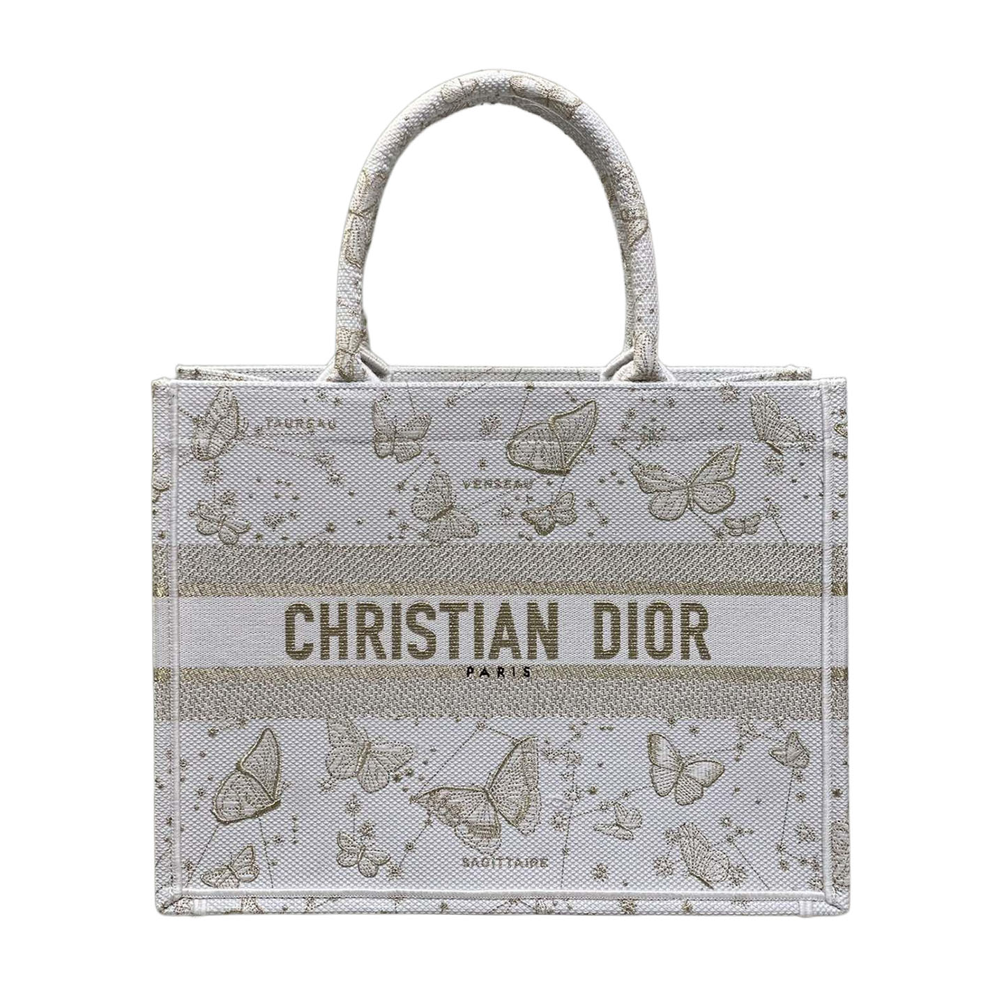 Dior Medium Dior Book Tote Bordado Zodíaco Borboleta Dourada e Branca