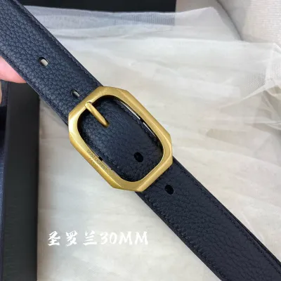 Saint Laurent Frame Buckle Thin Belt In Black Calfskin With Gold Hardware 30mm