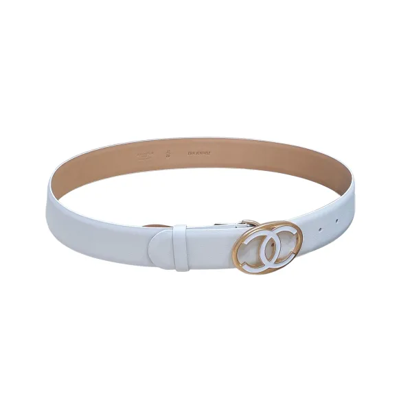 Chanel Women's Oval CC Buckle Belt In Black/Brown/White Calfskin With Gold/Silver Hardware 40mm - Image 7