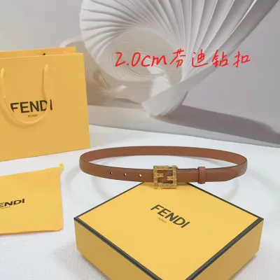 Fendi Women's FF Squared Buckle Belt In Black/Brown/Grey/Beige/White Calfskin With Gold Hardware 20mm