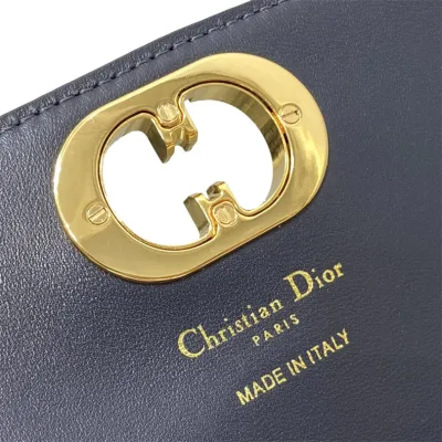 Dior Miss Caro Pouch with Chain In Blue Dior Oblique Jacquard and Smooth Calfskin Gold Hardware