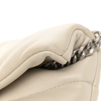 Saint Laurent Mini Loulou Chain Satchel Crema Soft Quilted Puffer Monogram Lambskin Leather Silver Hardware