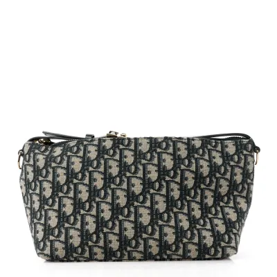 Dior Medium DiorTravel Nomad Pouch Blue Oblique Canvas Gold Hardware