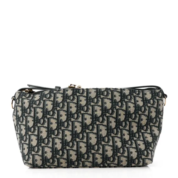 Dior Medium DiorTravel Nomad Pouch Blue Oblique Canvas Gold Hardware